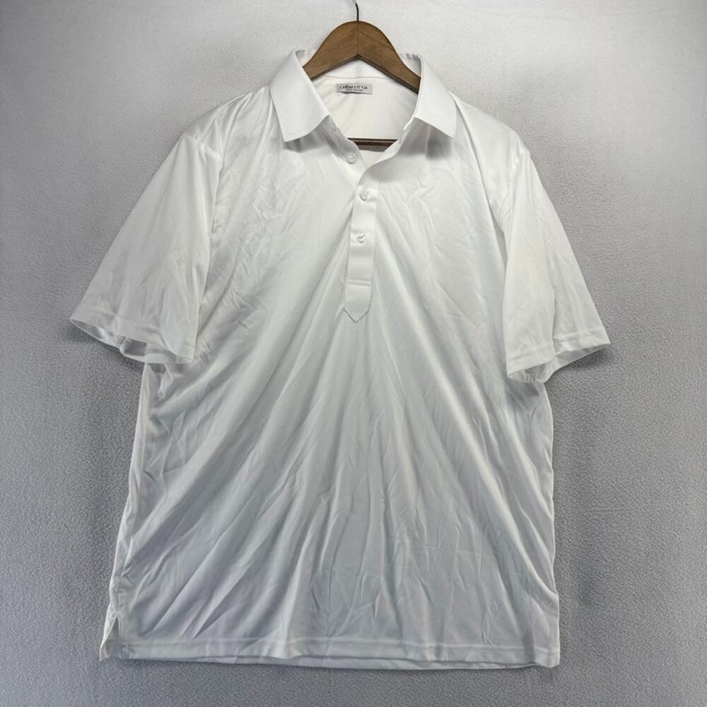 Collars Co Polo Sweater men's Large Relaxed White Solid Golf Preppy Tech NEW